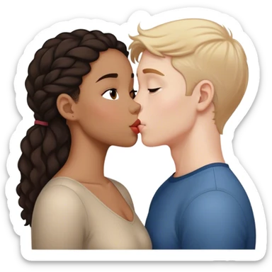 Biracial girl and white boy kissing  sticker