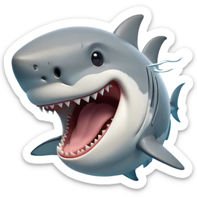 Cinematic Cute Yawning Great White Shark Portrait Emoji, Head tilted slightly with a dramatic, wide-open yawn, showcasing its robust, streamlined form with a slightly open mouth revealing powerful jaws and sleepy, half-closed eyes, Simplified yet irresistibly adorable features, highly detailed, glowing with a soft, cozy oceanic glow, high shine, relaxed yet expressive, stylized with a hint of whimsical aquatic ease, soft glowing outline, capturing the essence of a drowsy yet affectionate great white shark that appears ready to stretch and yawn its way out of the screen! sticker