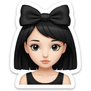 Girl with black cute  cut with a black top and a bow on her head with long lashes sticker