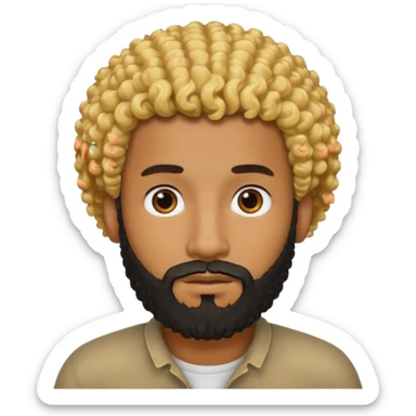 Black man with curly blonde hair and a black beard sticker