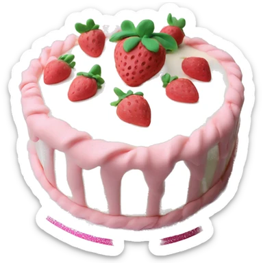 Light Pink strawberries and cream birthday cake with in bow sticker
