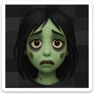 Edit the character in the reference image to appear female while keeping the same eyes, mouth, skin color, and eye bags. Only adjust features to make the character appear female, preserving the original expression and details exactly. Maintain the style and look of the original image. sticker