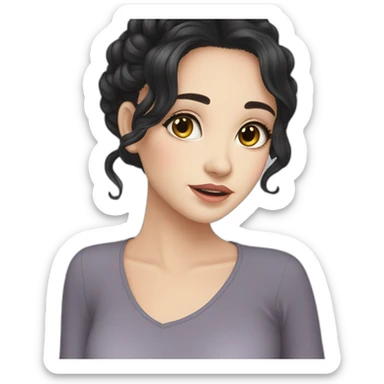 Beautiful girl,Black hair,wavy hair，long hair,White skin,oval face,big eyes,Black eyes,Chinese sticker