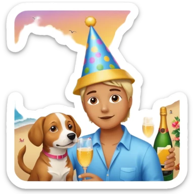 celebration birthday with a dog and watching sunset with many peoples sticker