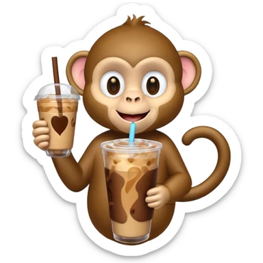 Monkey holding iced coffee  sticker