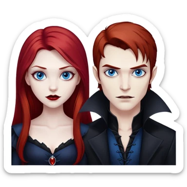 Red hair and blue eyes vampire female with makeup next to long dark haired and brown eyes male vampire sticker