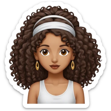 Dancing brown girl with long darn brown curly hair with headband hip hop sticker