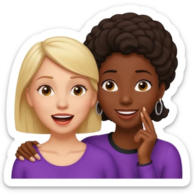 Devious cheerful white woman whispers in surprised embarrassed black woman's ear. sticker