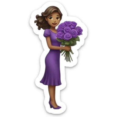 A very beautiful girl carrying purple roses sticker