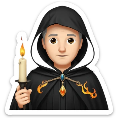 ancient man in black cloak hold a black candle sticker
