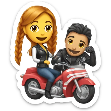 Chica pelirroja y chico en moto sticker