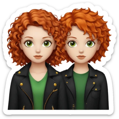 chica de pelo rizado corto rojizo con los ojos verdosos estilo roquera junto a chica de pelo naranja ondulado de ojos castaños linda sticker