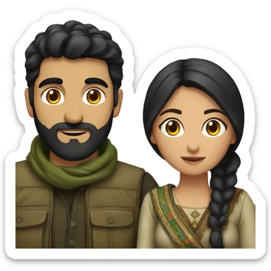 Kurdish couple, olive clothes, mountains, black hair sticker