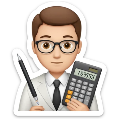 male accountant with calculator, ledger and pen sticker