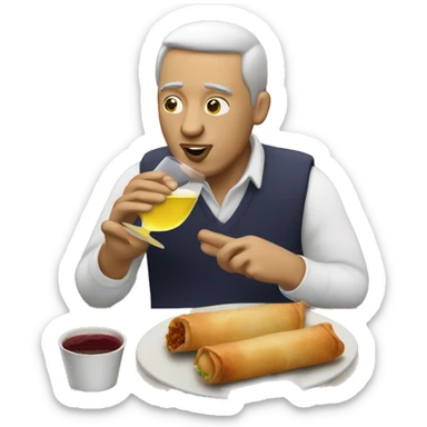 Guy drink wine eating egg roll sticker