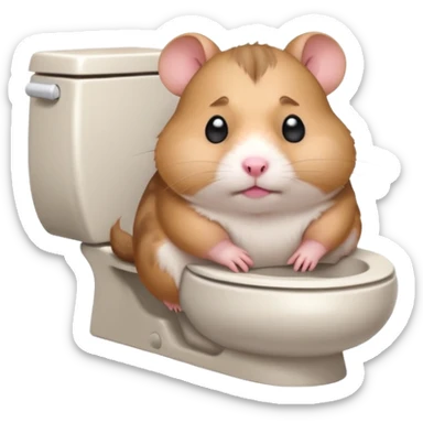 Cute chubby cartoon-style hamster sitting on toilet pooping looking guilty sticker