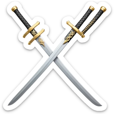 Design a stylized emoji icon of two crossed katanas, each with a different color. the katanas are different





 sticker