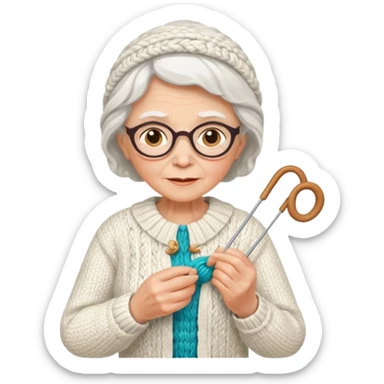elderly woman knitting white costume sticker