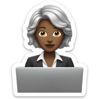 white boss lady with brown hair and a laptop sticker