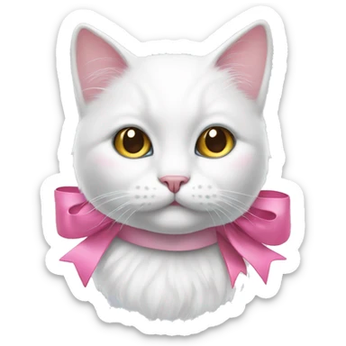white cat with a pink bow sticker