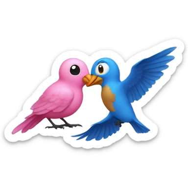 one small pink bird kissing a blue boy bird  sticker
