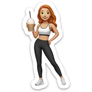 Ginger girl in sports bra and leggings drinking iced latte sticker