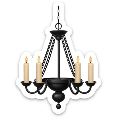 Simple minimalistic hanging wide chained black Ceiling chandelier with beige-white candles sticker