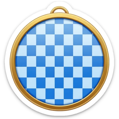 A round blue checkered check, like an official medal, with regular wavy edges and evenly sized ridges all around. sticker