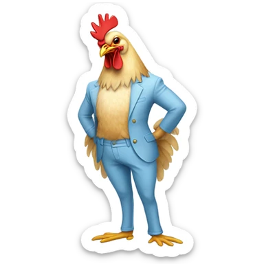 a chicken wearing light blue pants on its skinny legs  sticker