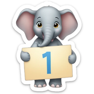 Animated baby elephant holding a sign with "#1 Fan" on it sticker