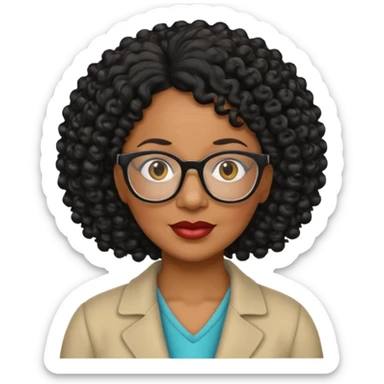 50 year old Black lady with curly hair and glasses sticker