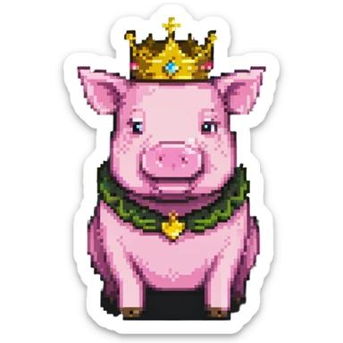Minecraft style pig with a golden crown inspired by Technoblade sticker
