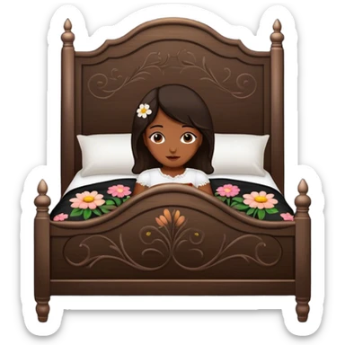 BLACK WOOD Vintage bed with flower design sticker