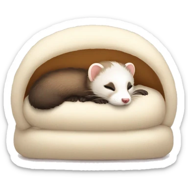 ferret sleeping in a fluffy bed  sticker