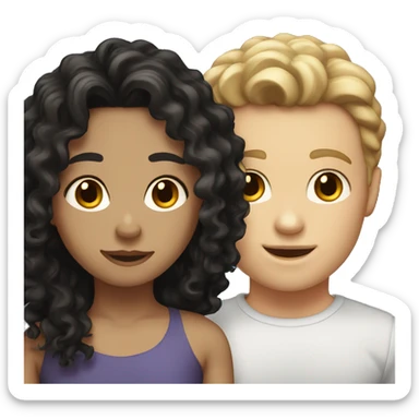 white boy with dark brown hair and white girl with long black curly hair sticker