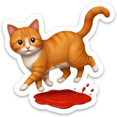 Chat roux qui saute dans la peinture sticker