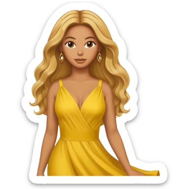 Beyonce with long golden blonde hair, yellow outfit sticker
