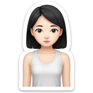 Cute preppy , straight hair,a basic white tank top,korean sticker