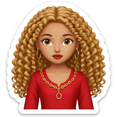 generate a pretty bratz girl with a red kurti, long curly hair, hoops sticker