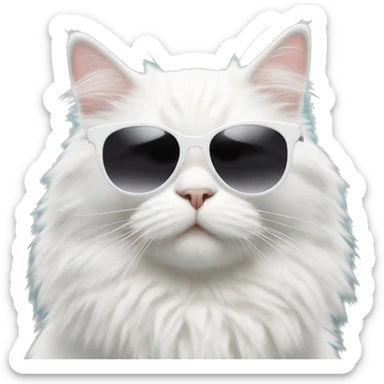 Fluffy white Cat with black sunglasses sticker