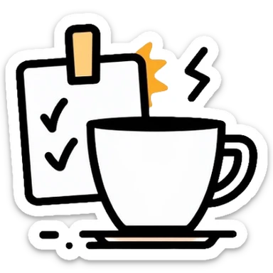 Coffee cup and checklist note connected by a paperclip, representing habit stacking concept sticker