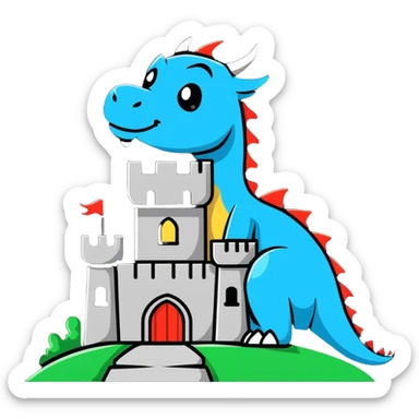 Fierce dragon guarding a castle tower sticker
