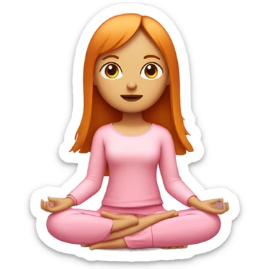 ginger girl with shoulder lenght straight hair with bangs wearing pink sitting in meditation sticker