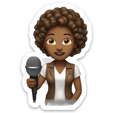 brown skinned lady with brown hair with a microphone  sticker