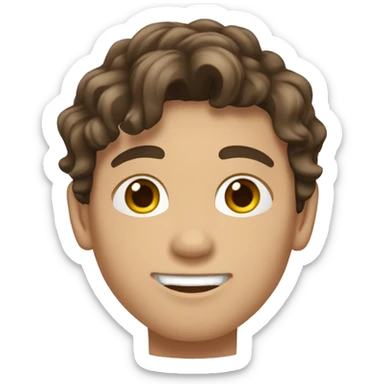 Teenager boy type mexican, White skin, with wavy brown hair (Which go down behind to the nape of the neck), Little bit dezoom sticker