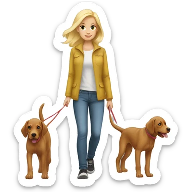 Pretty Blonde girl walking two vizslas sticker