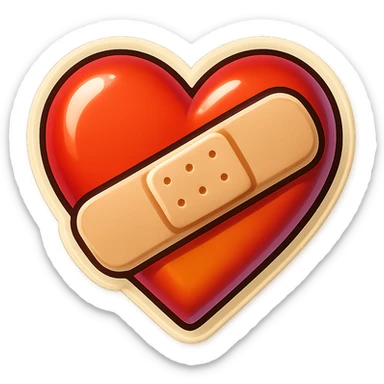 retro sticker style heart with a bandage across it, bold and playful sticker