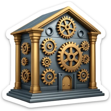 Bank with cogs sticker