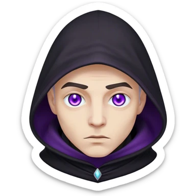 A pale sorcerer in a flowing black hood, his eerie violet eyes locked onto the viewer sticker