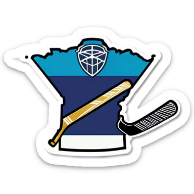 Outline of Minnesota with hockey sticks and puck  sticker